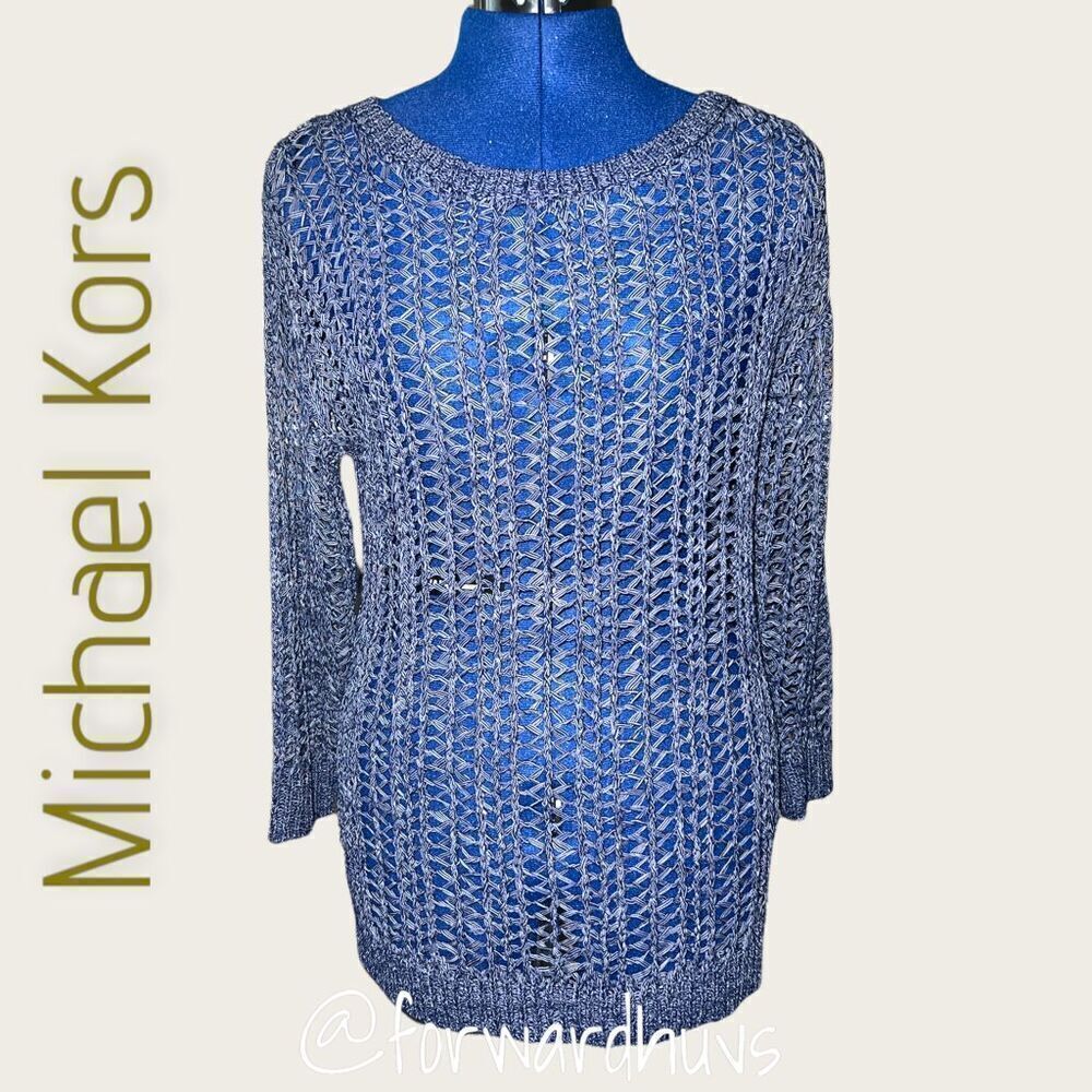 Michael Kors Blue Net Long Sleeve Top Size XS
